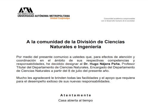 Nombramiento Dr Hugo Najera Peña