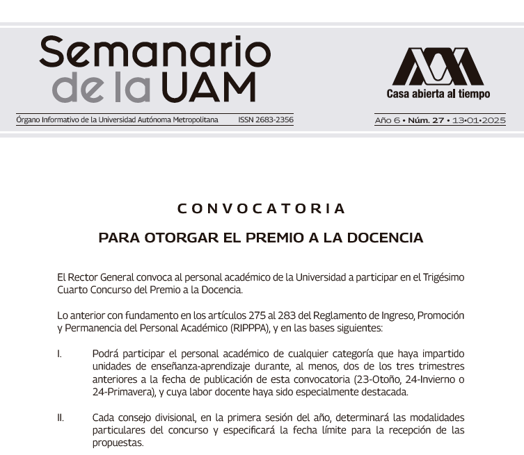 Convocatoria Premio a la Docencia